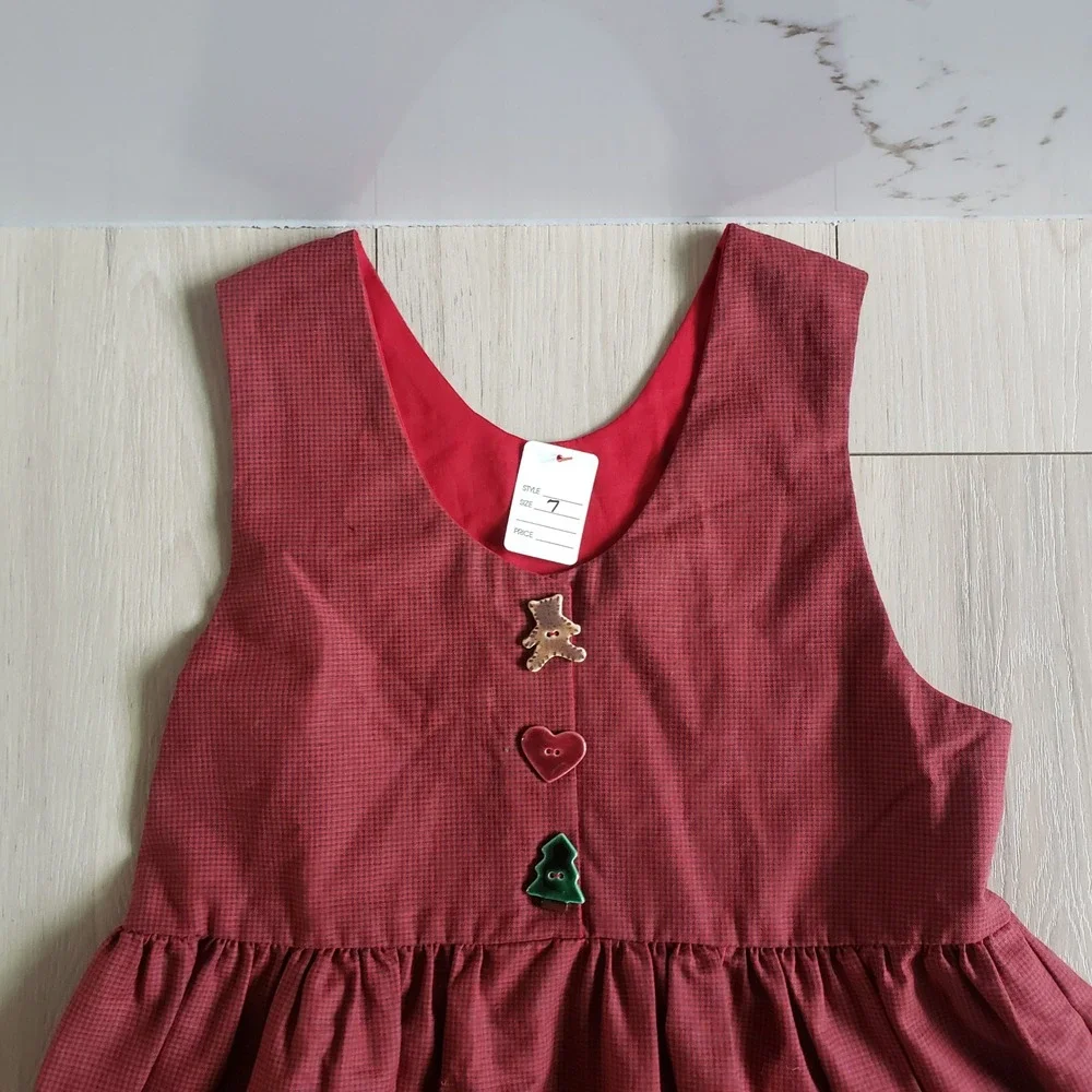 Vintage Holiday Dress Girls 7 Red Christmas Teddy Bear Festive Jumper